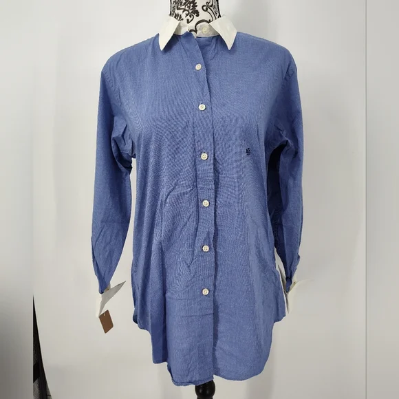 Lauren Ralph Lauren Blue and White Button Down Shirt Women's Size 4 - Picture 1 of 11